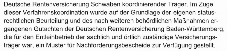 Die DRV Schwaben gibt zu, dass für die Nachforderungsbescheide ein Muster verwendet wurde.