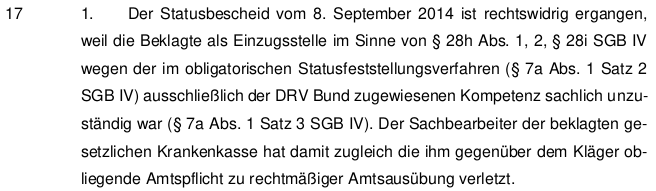 Der BGH stellt fest, dass die statusrechtliche Feststellung einer sachlich Unzuständigen Behörde rechtswidrig und eine Verletzung obliegender Amtspflichten sind.